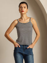 [Black Stripe] SilkSilky-UK Spaghetti Strap Square Neck Camisole 006
