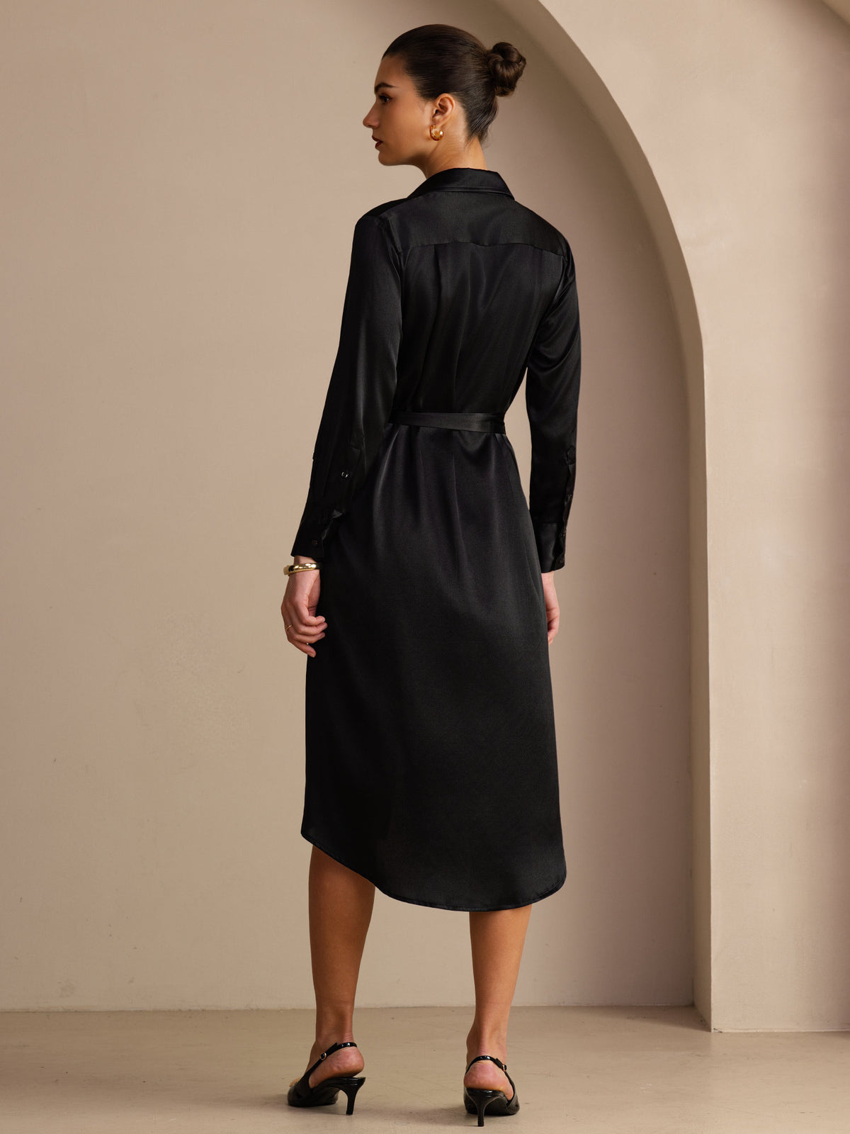 [Black] SilkSilky-UK Long Sleeve Lapel Collar Dress 002