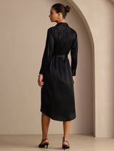 [Black] SilkSilky-UK Long Sleeve Lapel Collar Dress 002