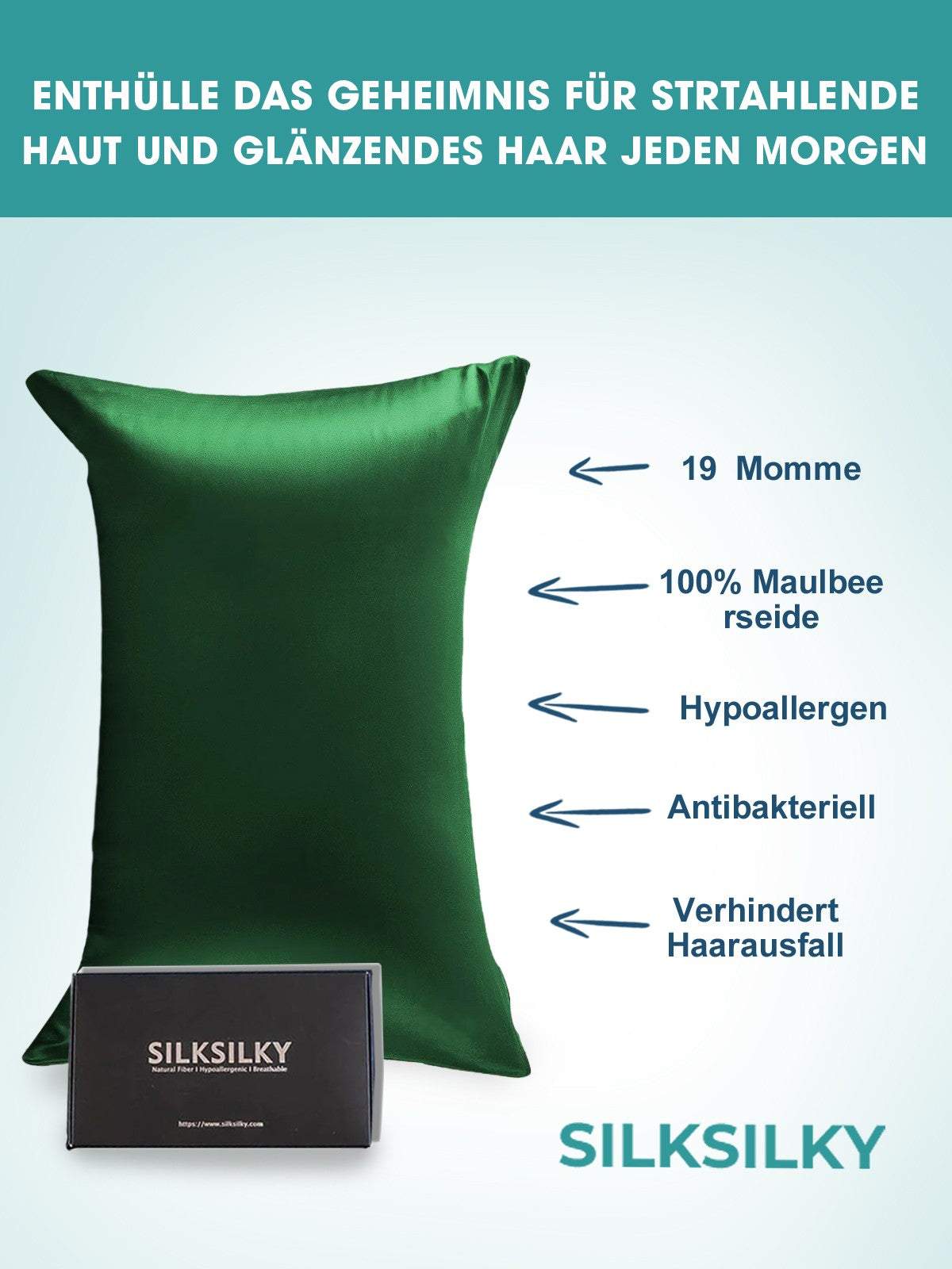[Dark Green] SilkSilky-UK 19Momme Pure Silk Pillowcase 002