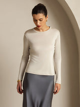 [Gray] SilkSilky-UK 100% Silk Jersey Long Sleeve Crew Neck Women's T-Shirt 011