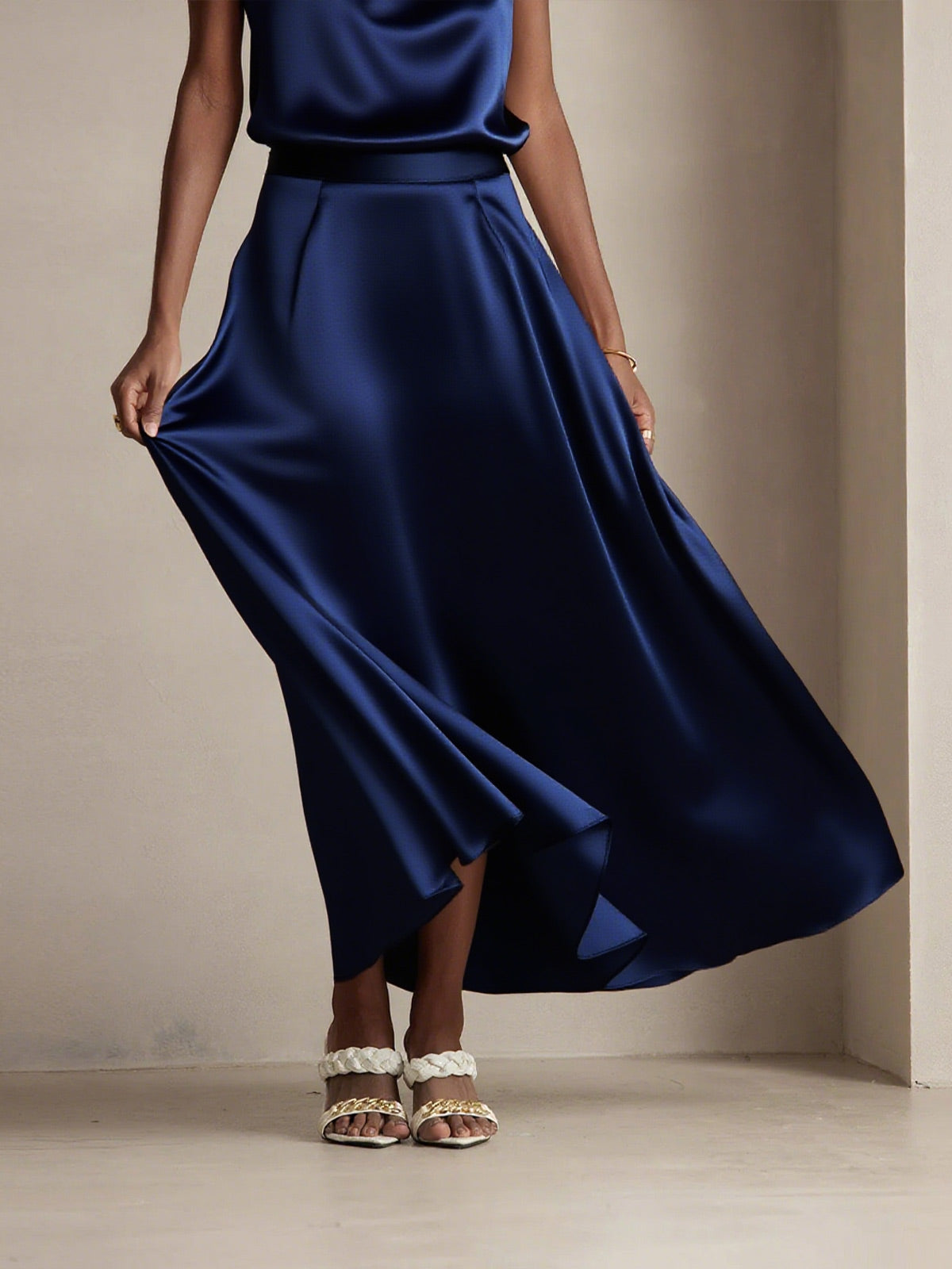 [Dark Blue] SilkSilky-UK 19Momme Silk Skirt 005