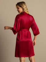 [Wine] SilkSilky-UK 3/4 Sleeve Women's Dressing Gown 002
