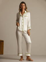 [White] SilkSilky-UK Long Sleeve Notch Collar Women's Pyjamas 007