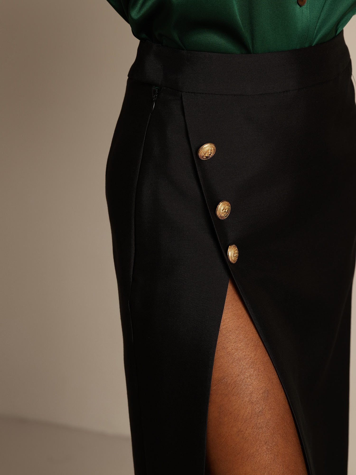 [Black] SilkSilky-UK 32Momme Silk-Wool Blend Split Skirt 004,