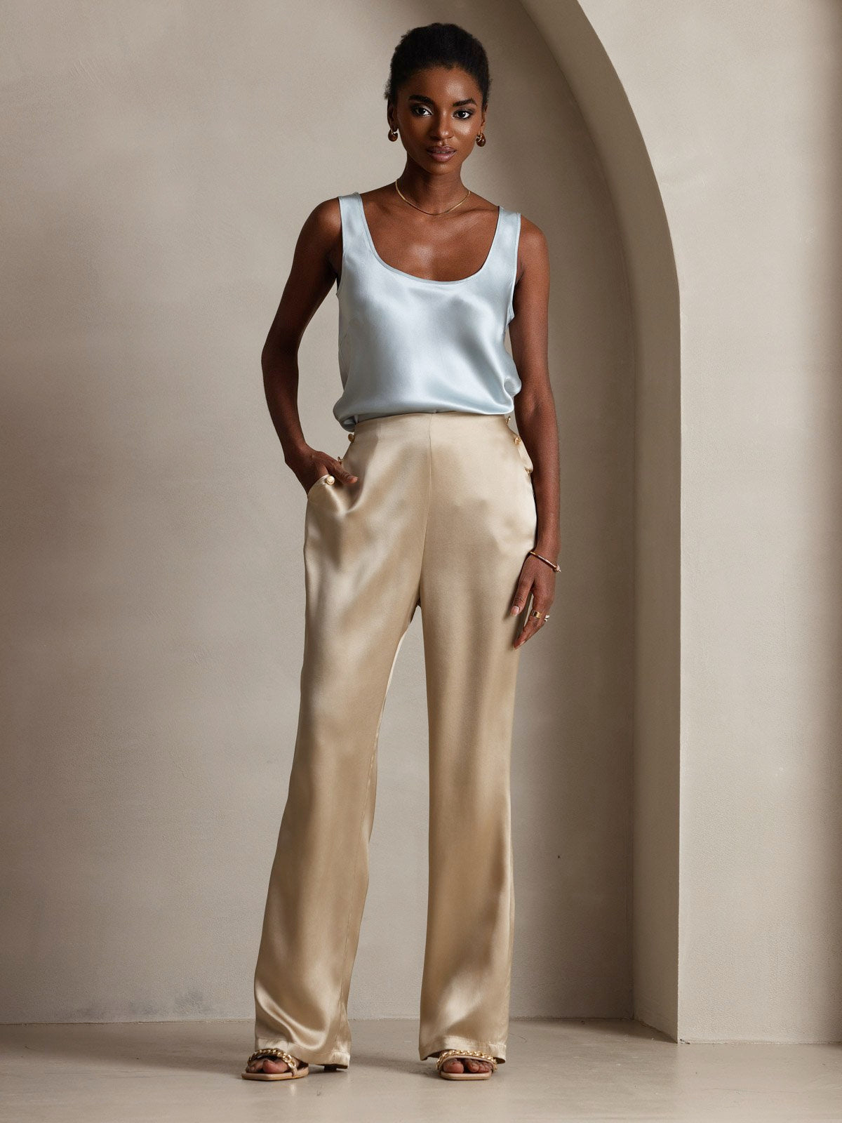 [Champagne] SilkSilky-UK 19Momme Silk Womens Pants 010