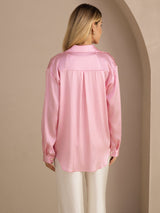 [Pink Pinstripe] SilkSilky-UK Long Sleeve Lapel Collar Women's Shirt 002