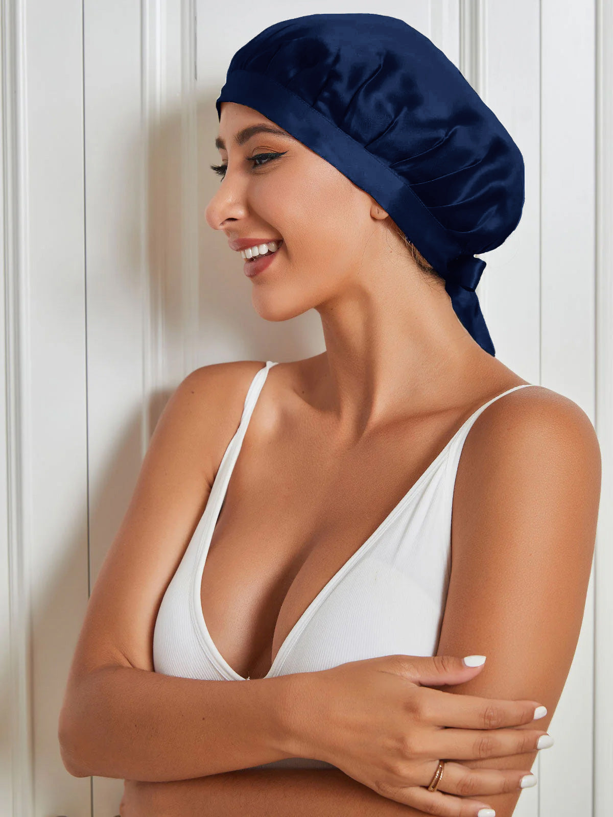 SilkSilky-UK Pure Silk Sleep Cap DarkBlue 001