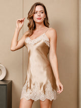 [Champagne] SilkSilky-UK 3/4 Sleeve V Neck Nightdress&Dressing gowns 004
