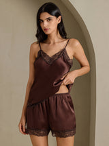 [Brown] SilkSilky-UK Spaghetti Strap V Neck Camisole Set 006