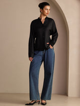 [Black] SilkSilky-UK Long Sleeve Split Women's Blouse 006