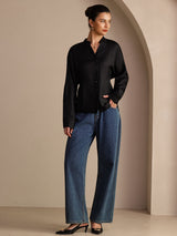 [Black] SilkSilky-UK Long Sleeve Split Women's Blouse 006