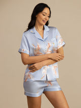 [Light Blue] SilkSilky-UK Short Sleeve Lapel Collar Women's Pyjamas 003