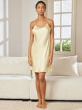 SilkSilky UK Pure Silk Sleeveless V Neck Nightdress LightYellow 004