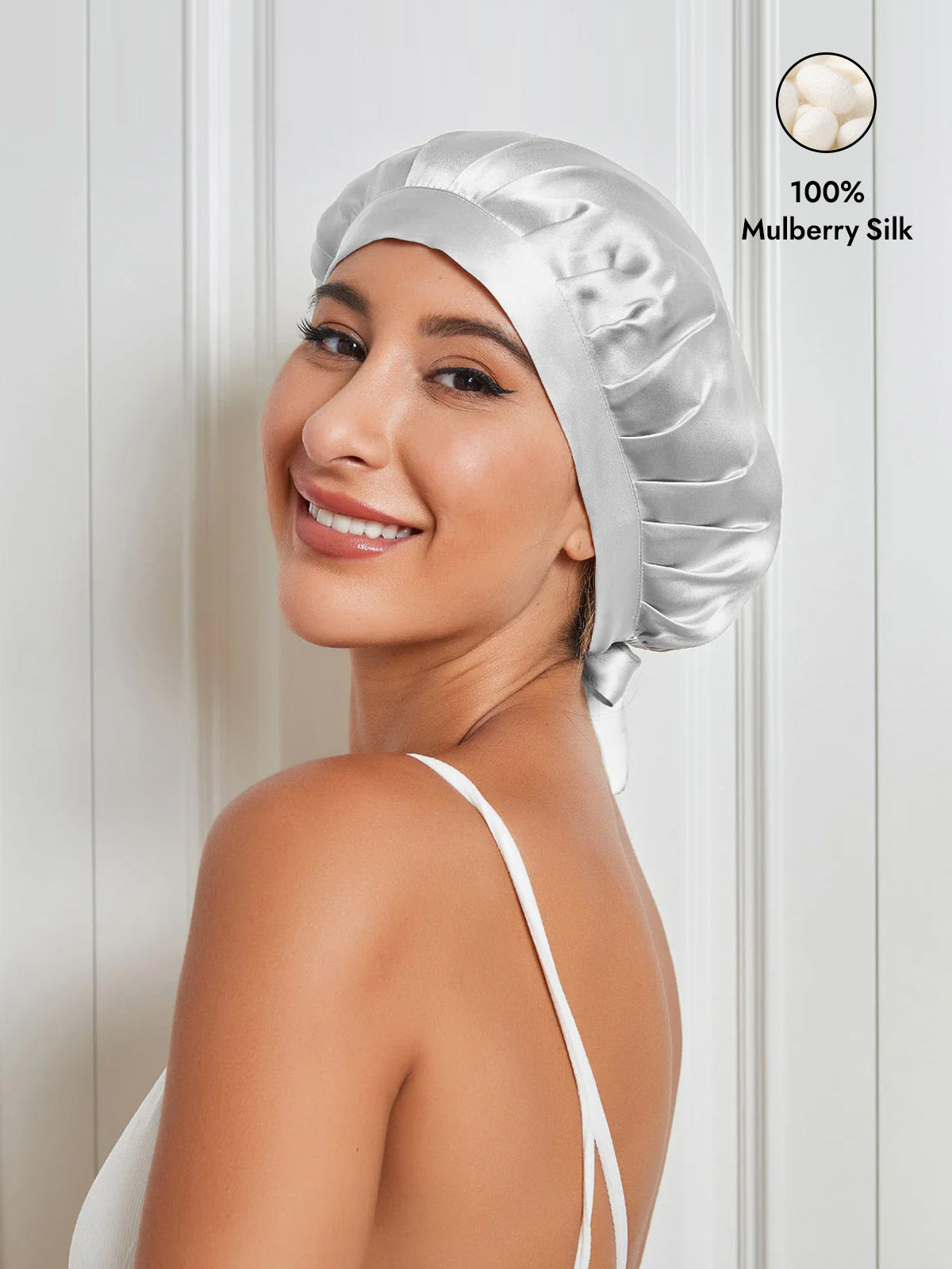 [Silver] SilkSilky-UK Pure Silk Sleep Cap 001