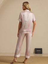 [Pink Heart Geo] SilkSilky-UK Short Sleeve Lapel Collar Women's Pyjamas 002