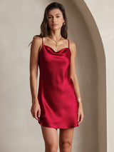 [Wine] SilkSilky-UK Spaghetti Strap Cowl Neck Dress 001