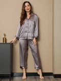 SilkSilky-UK Pure Silk Long Sleeve Lapel Women's Pyjamas Gray 005