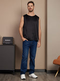 SilkSilky UK Pure Silk Sleeveless Mens T Shirt Black 003