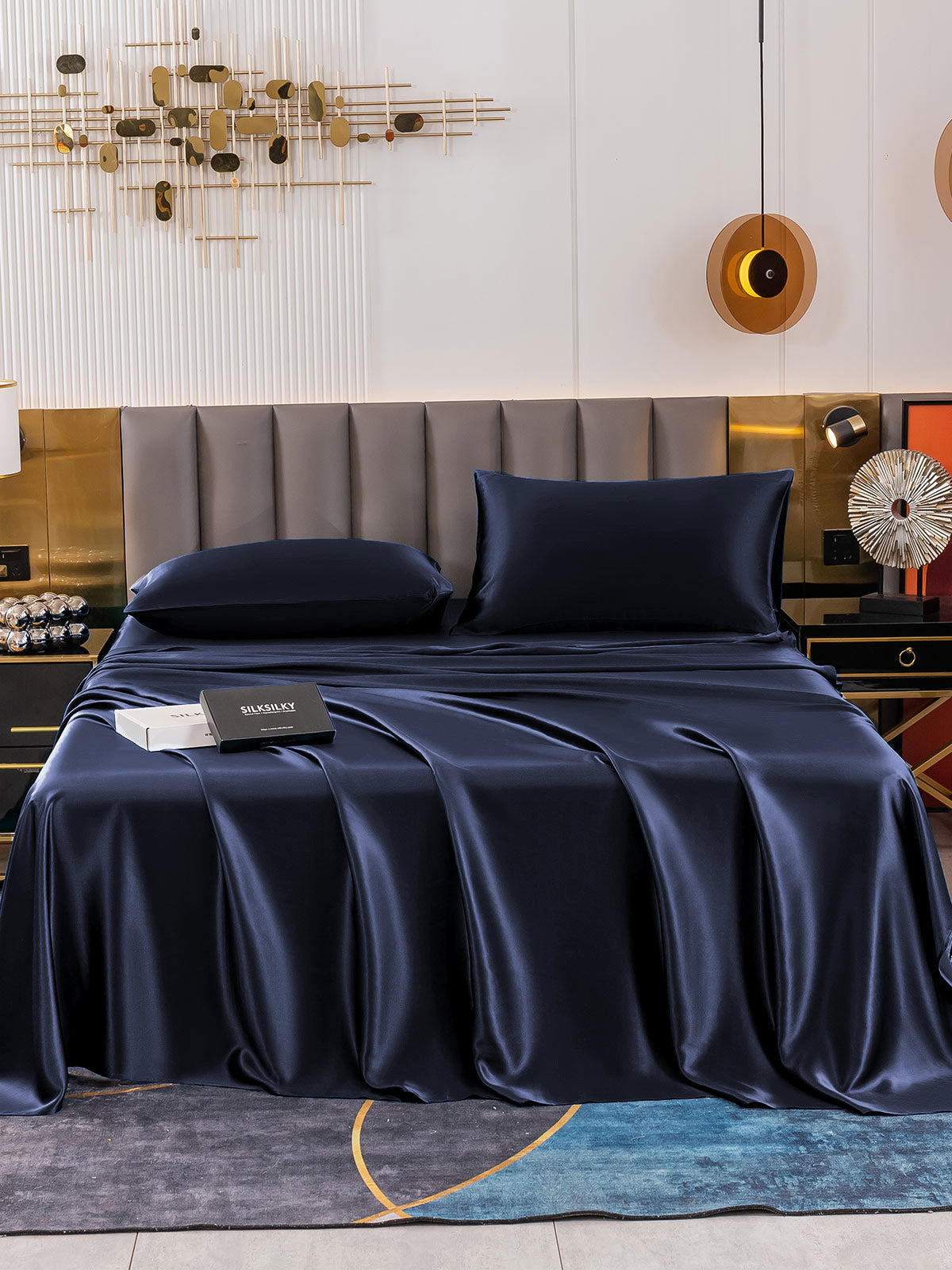 [Dark Blue] SilkSilky-UK 19Momme Pure Silk Bedding Set 002