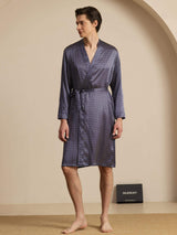[Navy Ginkgo] SilkSilky-UK Long Sleeve V Neck Men's Dressing Gown 003