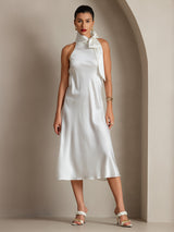 [White] SilkSilky-UK Sleeveless Tie Neck Dress 008