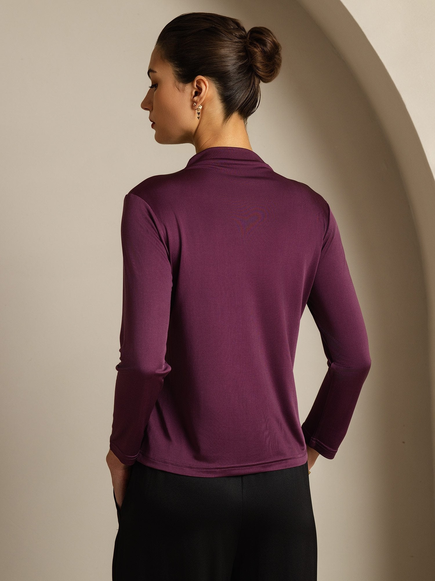[Purple] SilkSilky-UK Pure Silk Mock Women's T-Shirt 002
