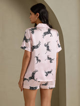 [Pink Zebra] SilkSilky-UK Short Sleeve Lapel Collar Women's Pyjamas 002