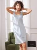 SilkSilky UK Pure Silk Sleeveless Round Neck Nightdress LightBlue 005