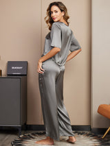 [Dark Gray] SilkSilky-UK Half Sleeve Round Neck Women's Pyjamas 002