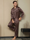 SilkSilky-UK Pure Silk Long Sleeve Lapel Men's Pyjamas Coffee 004