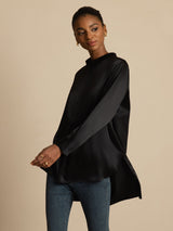 [Black] SilkSilky-UK 19Momme Stretch Silk Charmeuse Long Sleeve Stand Collar Blouse 003