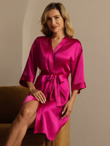 [Rose Red] SilkSilky-UK 3/4 Sleeve Women's Dressing Gown 004