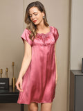 SilkSilky UK Pure Silk Cap Sleeve Tie Neck Nightdress PaleMauve 004