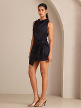 [Black] SilkSilky-UK Sleeveless Cowl Neck Dress 006