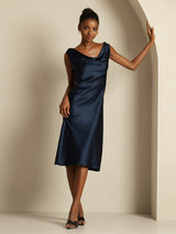 [Dark Blue] SilkSilky-UK Sleeveless Cowl Neck Dress 005