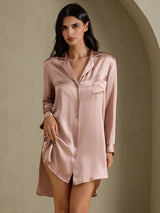 [Tuscany] SilkSilky-UK Long Sleeve Lapel Collar Nightshirt 001