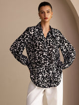 [Black Speckle] SilkSilky-UK Long Sleeve Lapel Collar Blouse 003