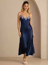 [Blue] SilkSilky-UK Spaghetti Strap V Neck Dress 007