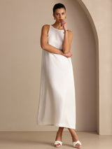 [White] SilkSilky-UK Sleeveless Crew Neck Dress 006