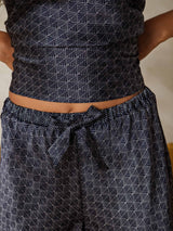 [Navy Ginkgo] SilkSilky-UK Pure Silk V Neck Camisole Set 006