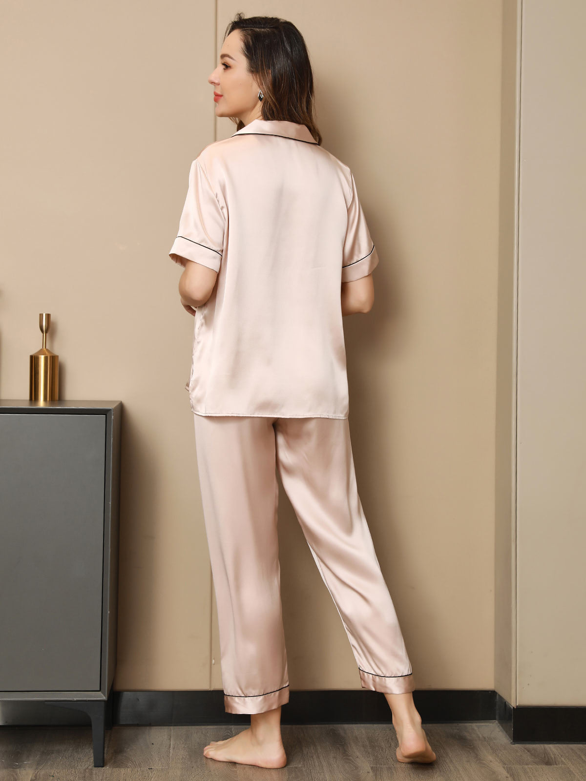 SilkSilky UK Pure Silk Short Sleeve Lapel Women's Pyjamas Pink 009