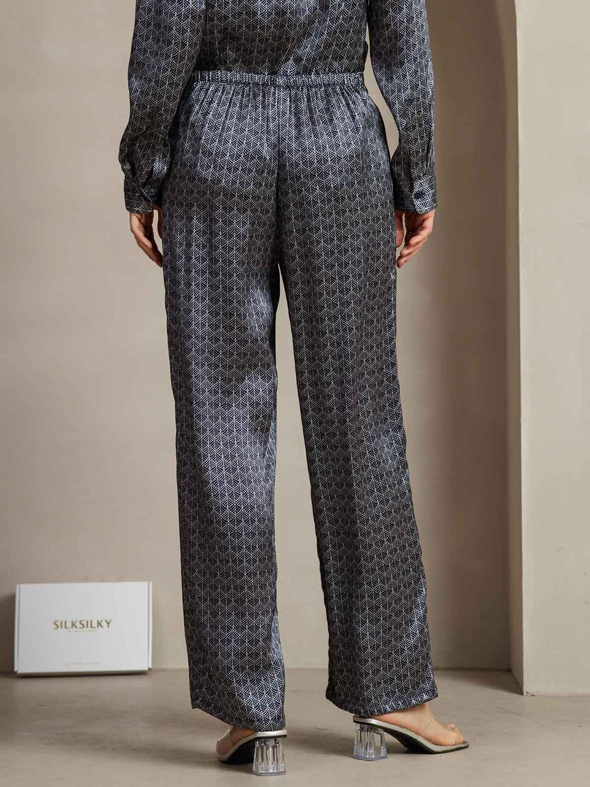 [Navy Ginkgo] SilkSilky-UK 19Momme Silk Womens Pants 002