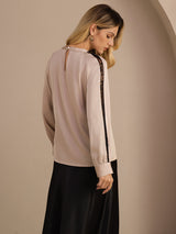[Tan] SilkSilky-UK Long Sleeve Keyhole Neck Women's Blouse 002