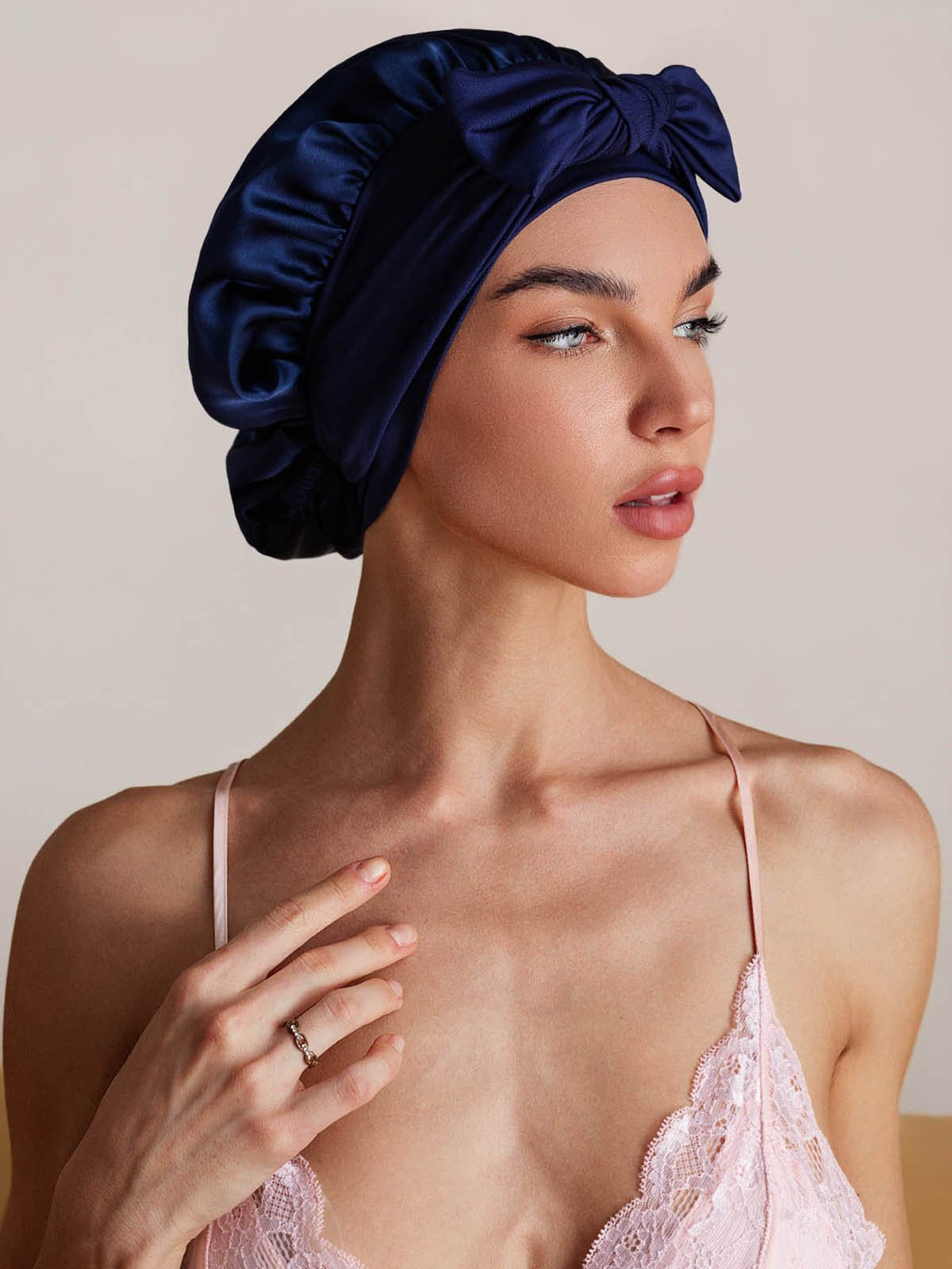 [Dark Blue] SilkSilky-UK Pure Silk Sleep Cap 003