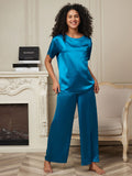 SilkSilky UK Pure Silk Short Sleeve Womens Pajamas Teal 005