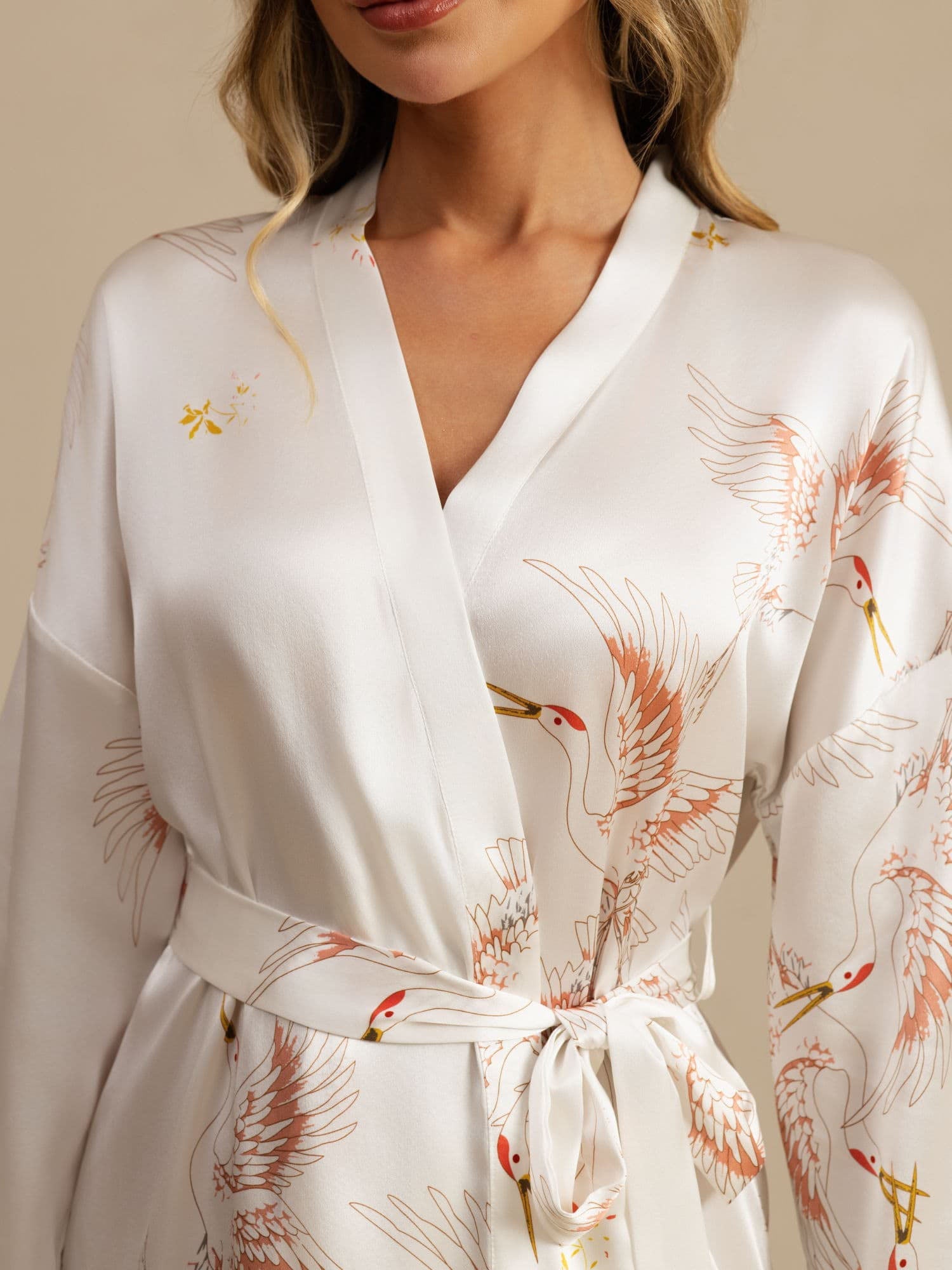 [White] SilkSilky-UK 19Momme 3/4 Sleeve Women's Dressing Gown 005