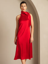 [Red] SilkSilky-UK Sleeveless Tie Neck Dress 003