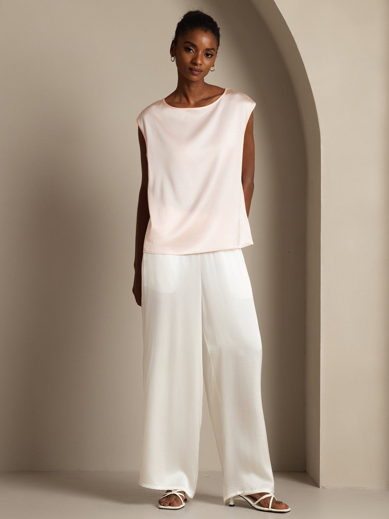 [Pink] SilkSilky-UK 19Momme Silk Round Neck Women's T-Shirt 005,