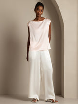 [Pink] SilkSilky-UK Cap Sleeve Round Neck Women's T-Shirt 005